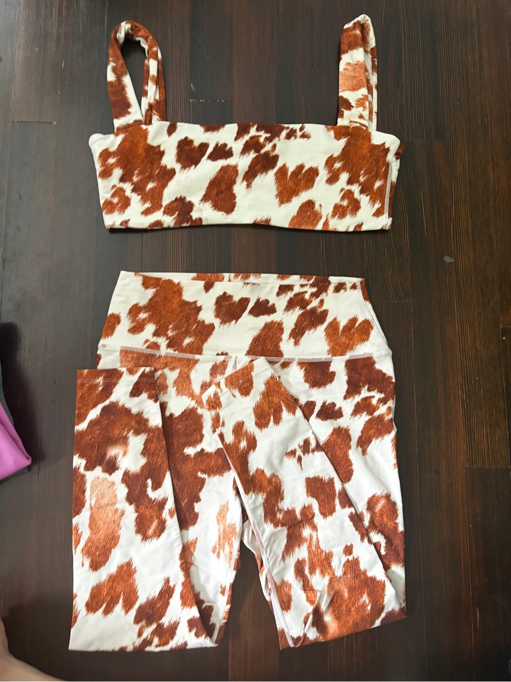 WeWoreWhat White & Rust Cow Print Active Set